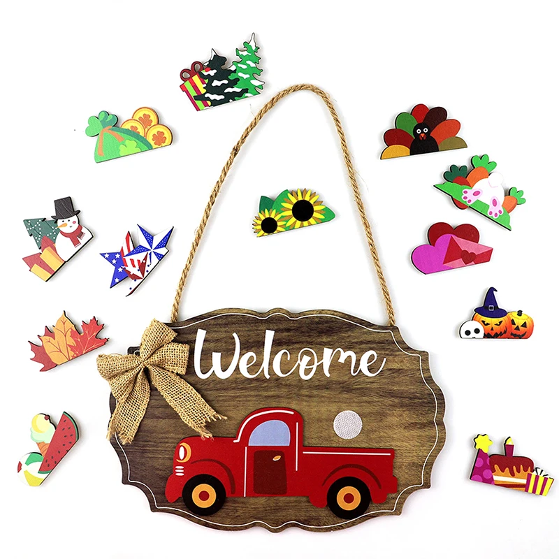 

Winder Truck Welcome Sign For Front Door Red Truck Decor Christmas Holiday Door