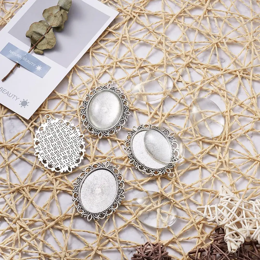 40x30 мм овальное прозрачное стекло кабошон покрытие античный серебряный цвет