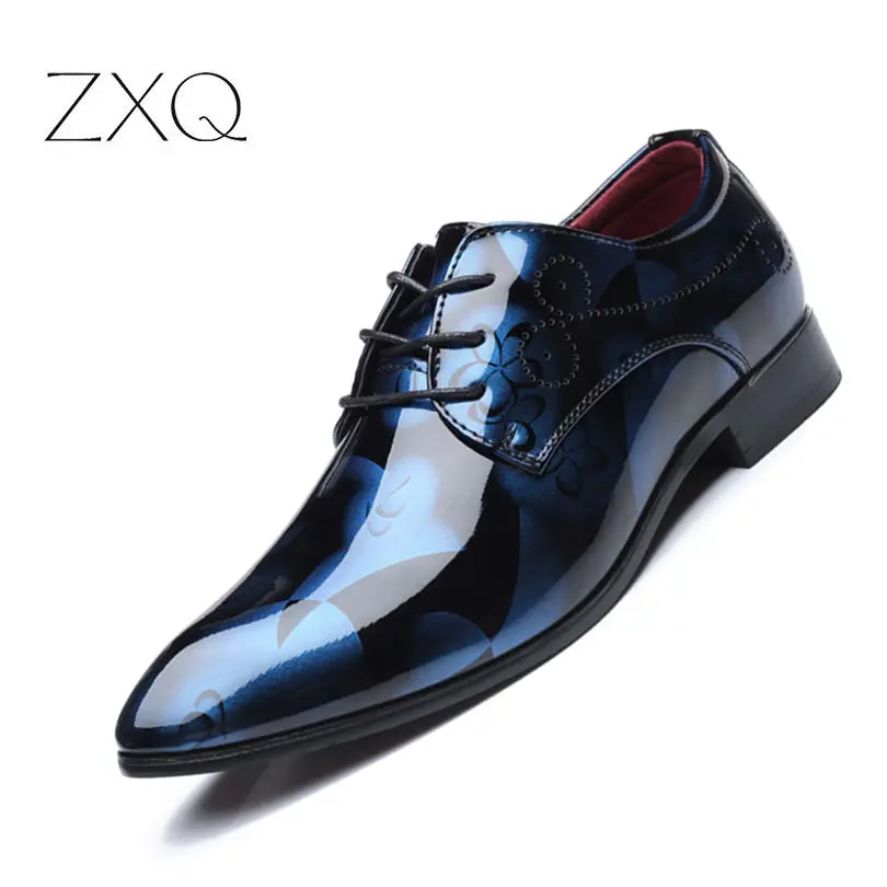 

Plus Size 38-48 Men Formal Dress Shoes Luxury Patent Leather Pointed Toe Floral Pattern Leather Shoes Men Oxford Shoes