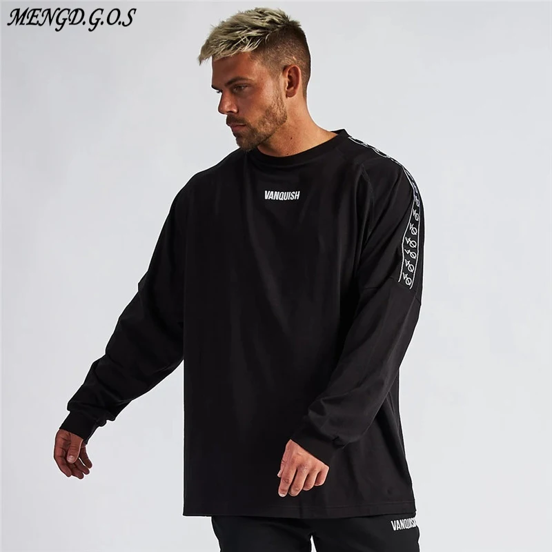 

Summer new men's t-shirt shoulder patchwork fashion long-sleeved sportswear loose men's t-shirt jogger workout fitness top