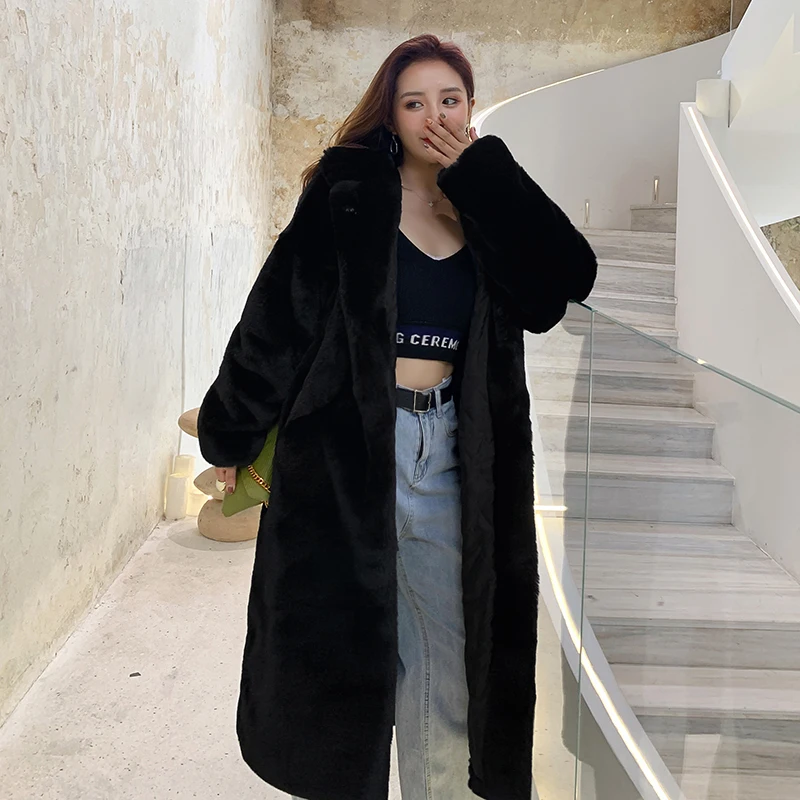 Розовая свободная длинная куртка Cotday с капюшоном элегантная имитация меха норки