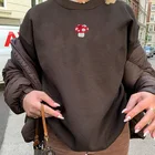 Толстовки большого размера, свитшоты, винтажный Коричневый Женский пуловер свободного кроя с длинным рукавом и вышивкой в виде грибов, топ, уличная одежда