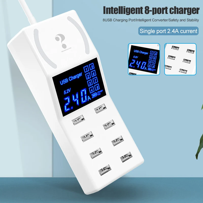 

Зарядное устройство с 8 USB-портами и светодиодный ным экраном, 40 Вт