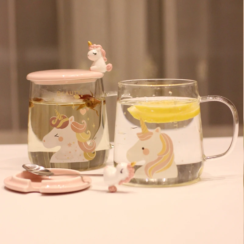 Креативная Милая стеклянная Прозрачная крышка в виде единорога ложка кружка