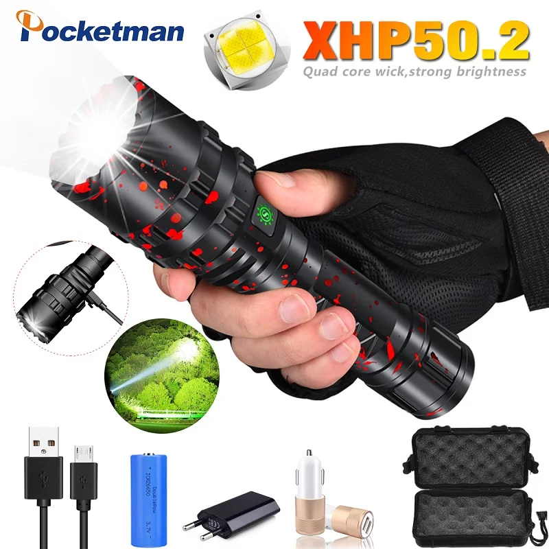 Самый мощный фонарик XHP50.2 светодиодный фонарь Xlamp L2 фонарь Водонепроницаемый светодиодный фонарь охотничий фонарик 18650 26650 аккумулятор