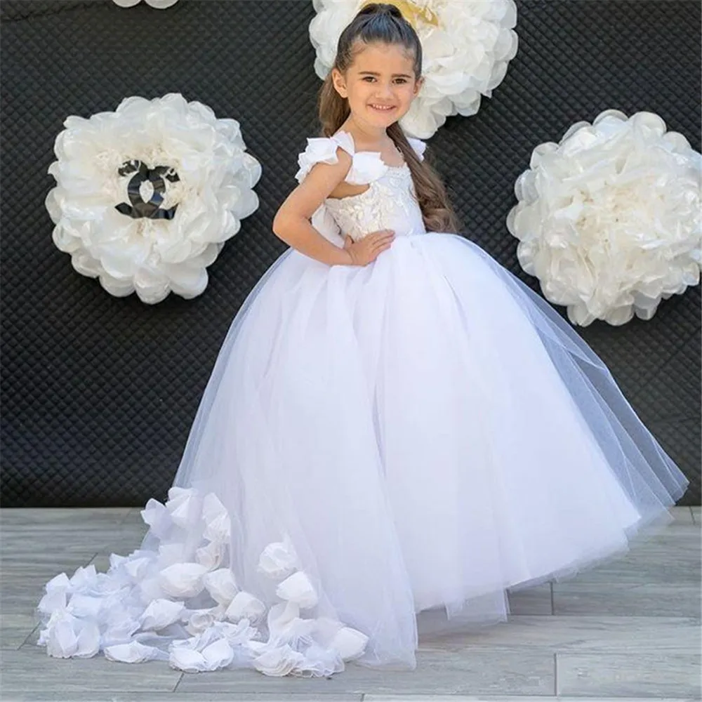 

Lace Flower Girl Dresses for Weddings Jewel Neckline Custom Made Girls Pageant Gowns A-line Kid Birthday Party Wears