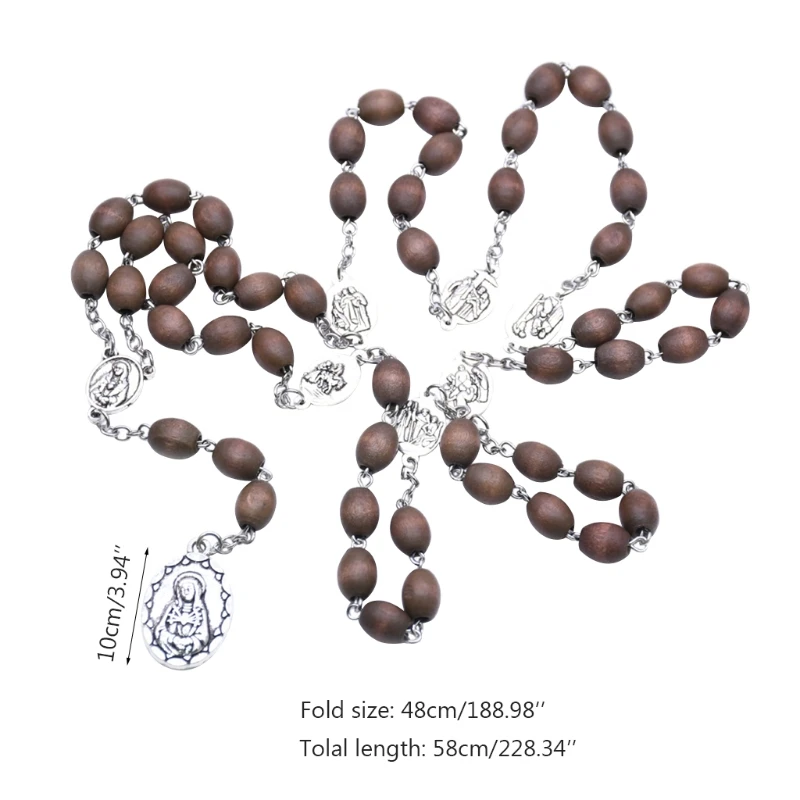 

449C Fashion Wood Bead Catholic Rosary Cross Pendant Religious Chain Jewelry Necklace Charm Gifts for Men Women