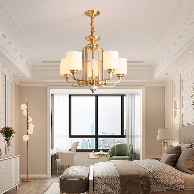 Медная современная люстра потолочная лампа Золотое освещение 6 ламп нордическое