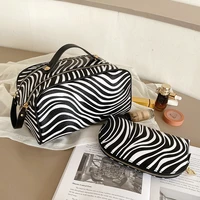 2021 newest personalised large makeup bag set cosmatic bag women travel toiletry wash organize trendy zebra print toiletries bag