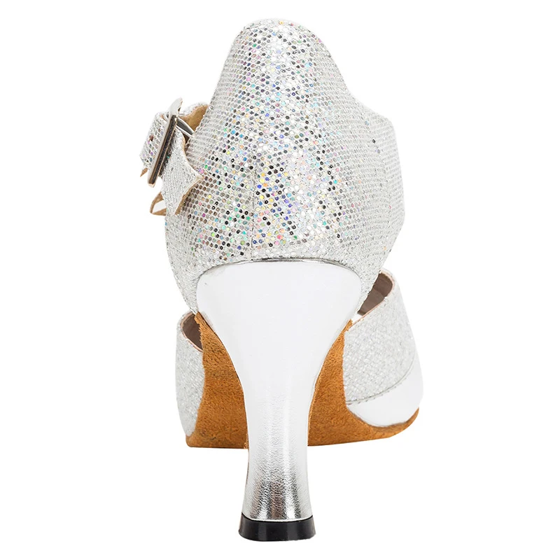 Женские туфли для латиноамериканских танцев серебристые уникальные