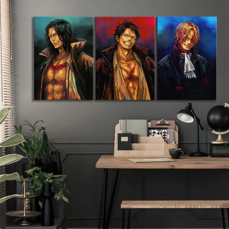 3 шт. аниме Луффи и сабо Эйс картина цельный постер Веер-арт маслом на холсте