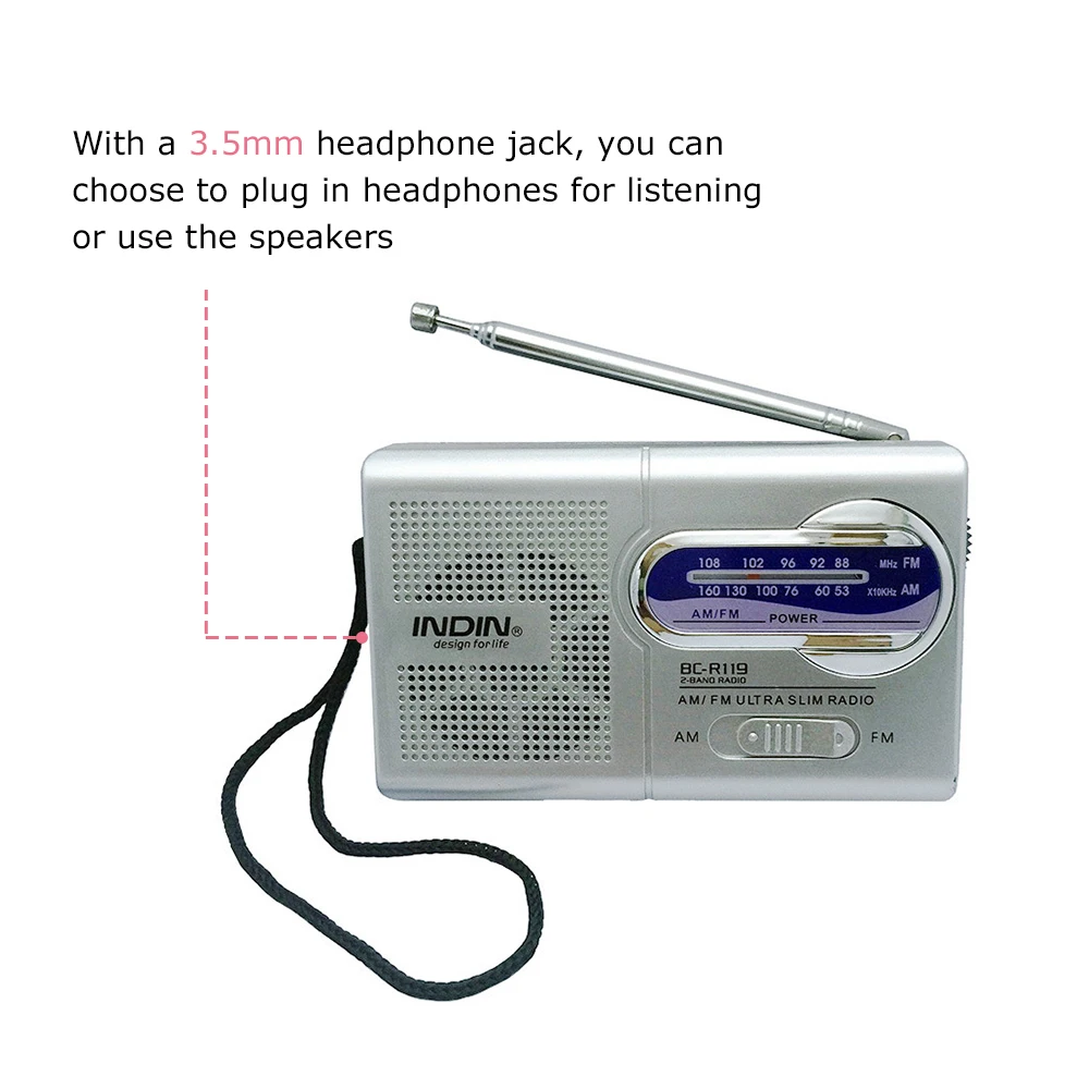 Dual Band AM/FM Radio Receiver Portable radio Built-in Speaker with a Standard 3.5MM Headphones Jack Silver grey AM FM | Электроника