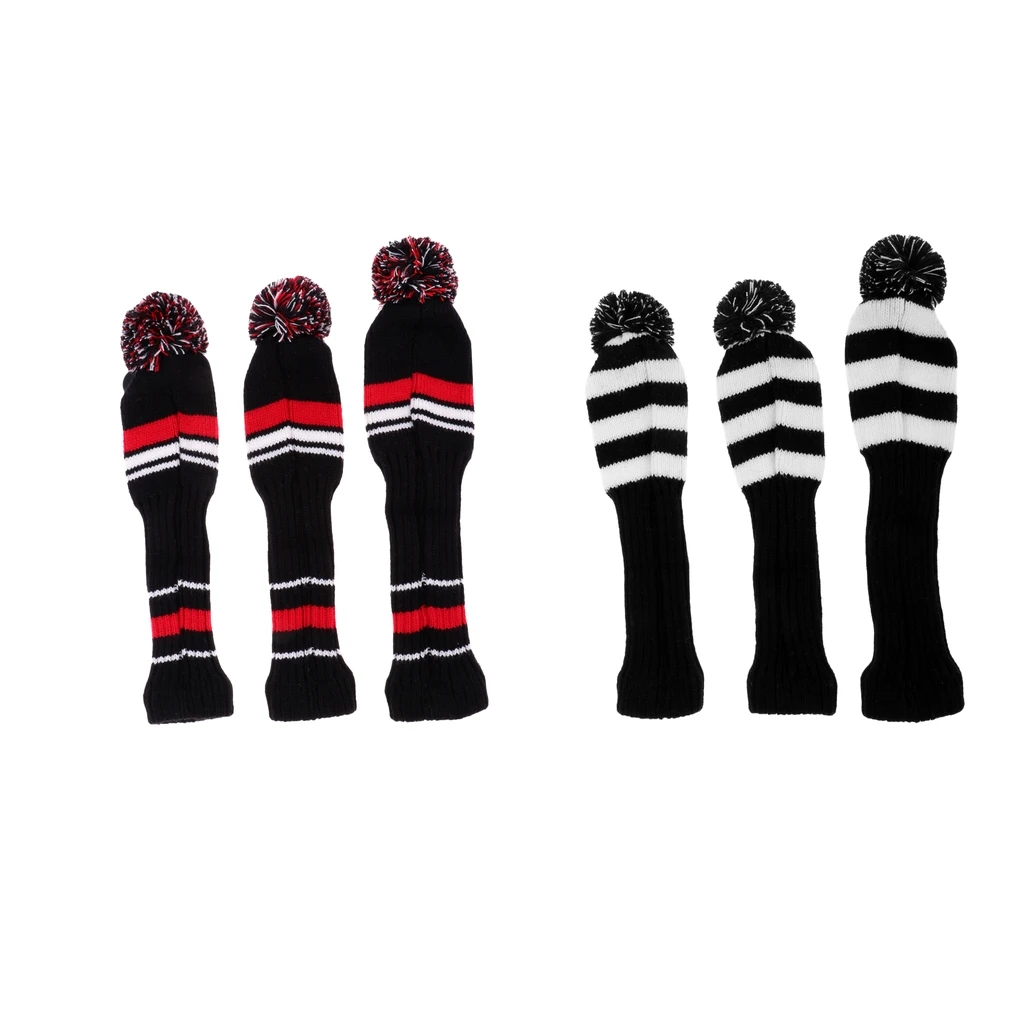 

3x Golf Headcover Headcover Knit Pom Pom Headcover For Golf Accessory