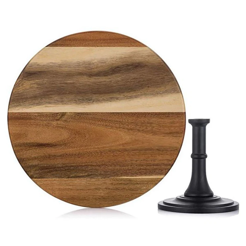 

25cm Cake Stand Round Wooden Cake Stand and Dessert Pedestal Display Stand with Black Base, Cupcake Display Plate