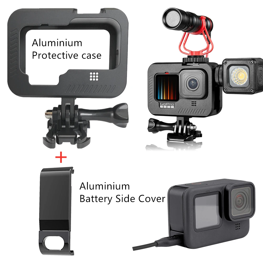 

Защитный корпус с боковым интерфейсом аккумулятора, крышка для GoPro Hero 10 9, черные алюминиевые аксессуары для камеры, монтажная рамка