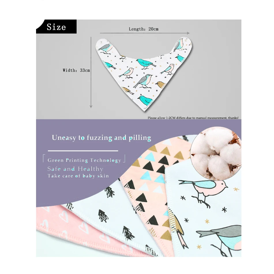 

Elinfant 4pcs set solid color 100% cotton hot sell unisex baby bandana drool bibs