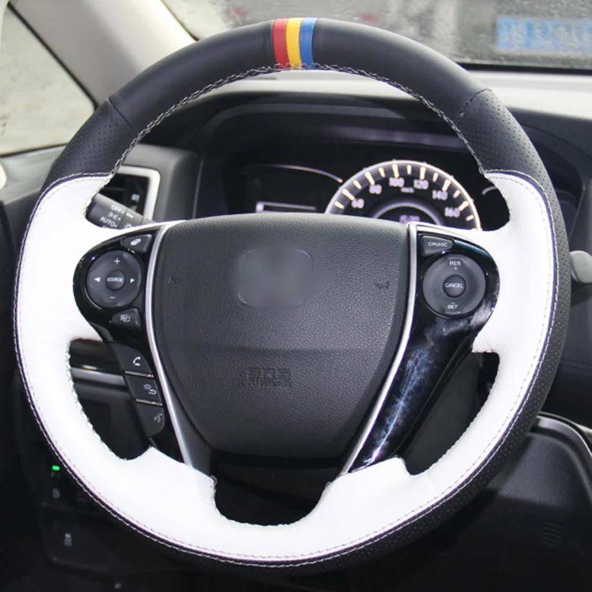 

Black White Leather DIY Steering Wheel Cover for Honda Accord 9TH Odyssey Crosstour 2013 2014 2015 2016