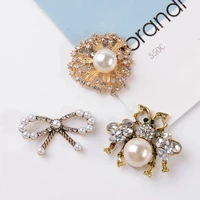 new rhinestone pearl alloy jewelry 5pcs diamond flower plate button diy for hair clothing brooch pin accessories