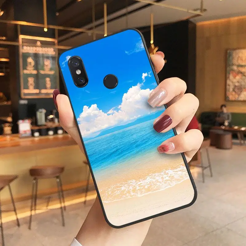 Beach Starfish Blue Sky TPU black Phone Case Shell For Xiaomi Mi 6 6plus 8 8SE 9 9SE 6X Note2 Note3 Coque Shell Mobile Cases