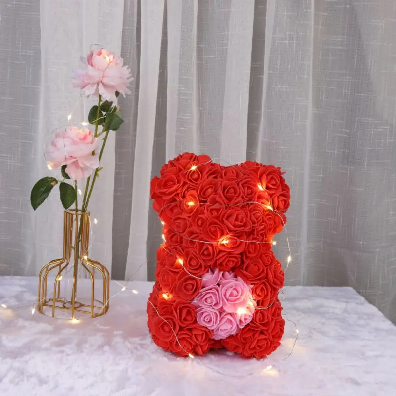 

25/40cm Rose Bear Heart Artificial Flower Rose Teddy Bear For Women Valentine's Day Wedding Christmas Birthday Gift