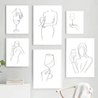 Винная линия Рисование художественный принт черно-белый абстрактный сексуальный женский винный любовник постер холст живопись вино подарок кухня Декор на стену
