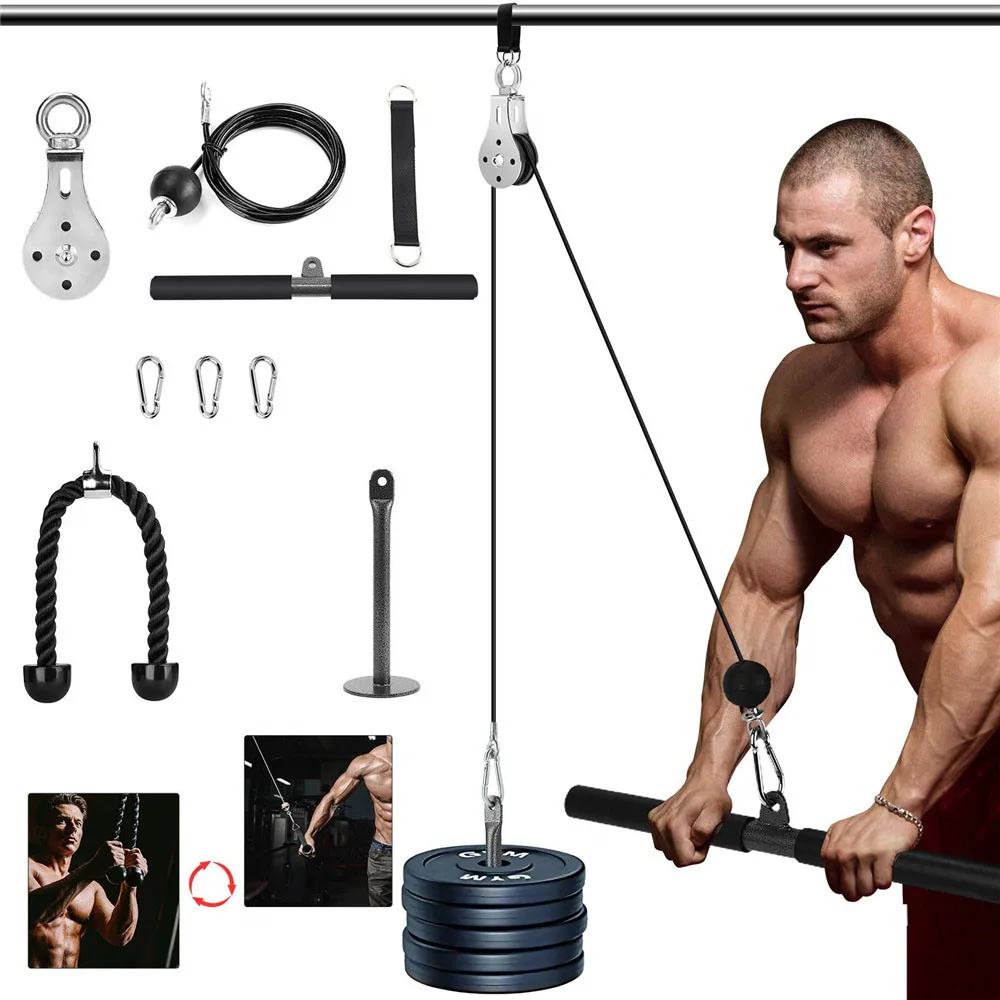 fitness Cable Pulley System Machine Attachments Tricep Rope Handles Grips Home Gym Equipment Weight Lifting Workout Acessories