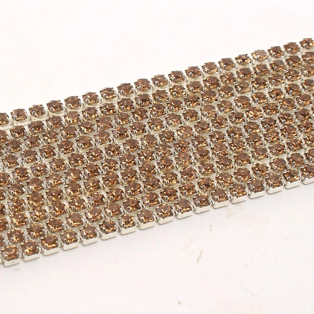 MHS.SUN 10 ярдов Серебряная основа для шитья стекло SS6 SS8 SS10 SS12 Lt Topaz Crystal Стразы цепочка
