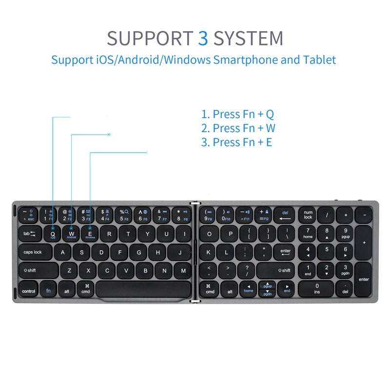 

Foldable Bluetooth Keyboard-Ultra-Thin Portable Wireless Keyboard, for IOS Android Windows PC - Gray