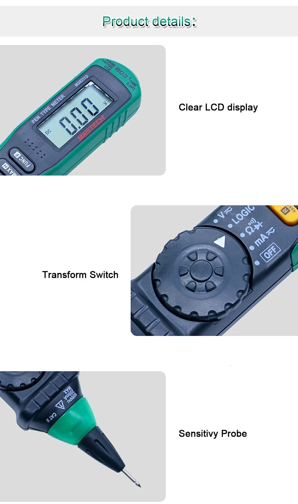 MASTECH MS8211DS Цифровой мультиметр ручка-тип метр Автоматический диапазон DMM мультитестер напряжения тока тестер логического уровня