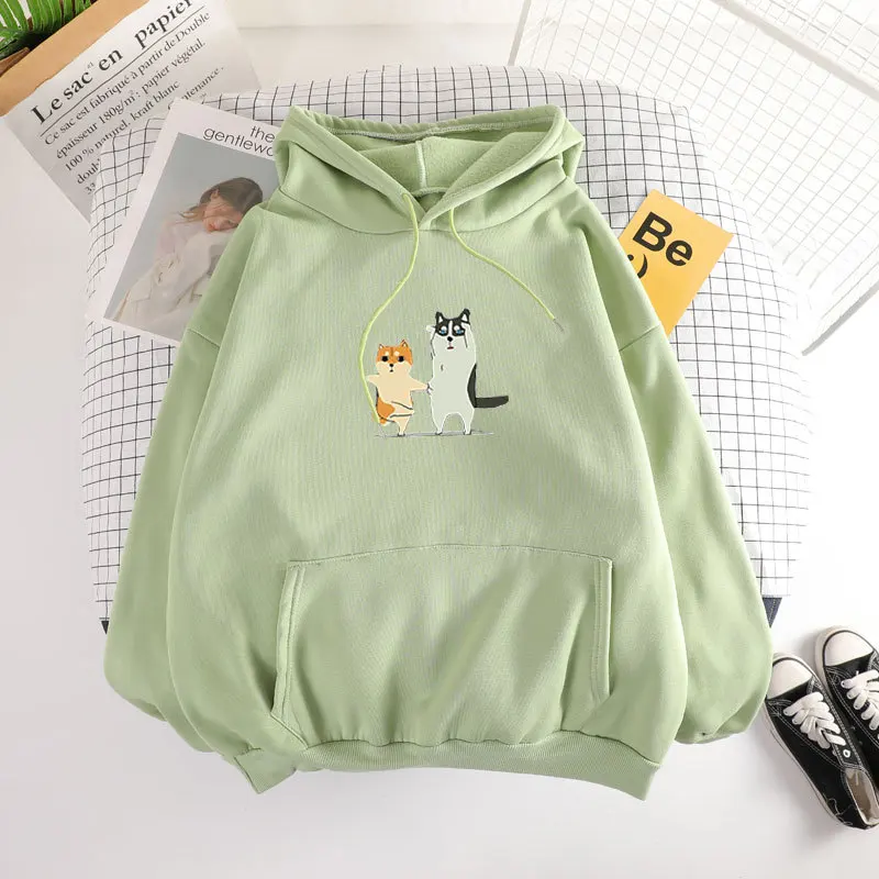 2020 Зимний пуловер Harajuku Kawaii мультфильм собака уличная одежда Свитшот оверсайз