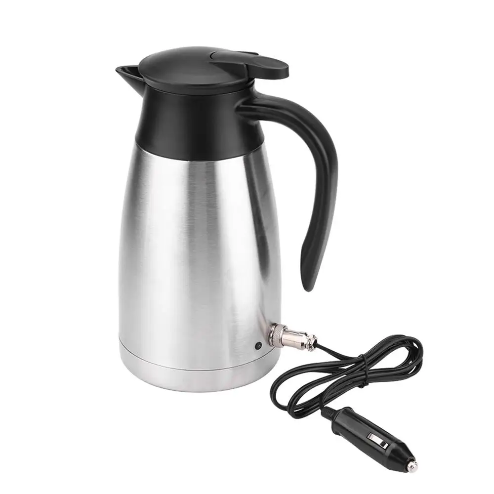 

1000ML 12V 24V Car Stainless Steel Electric Kettle Outdoor Travel Thermoses Heating Water Bottle Auto Cigarette Lighter Cable