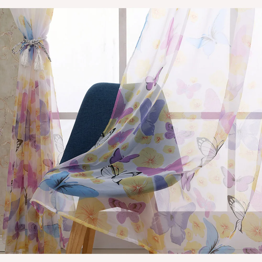 Прозрачные Занавески для окна с бабочкой занавески кухни гостиной Детские