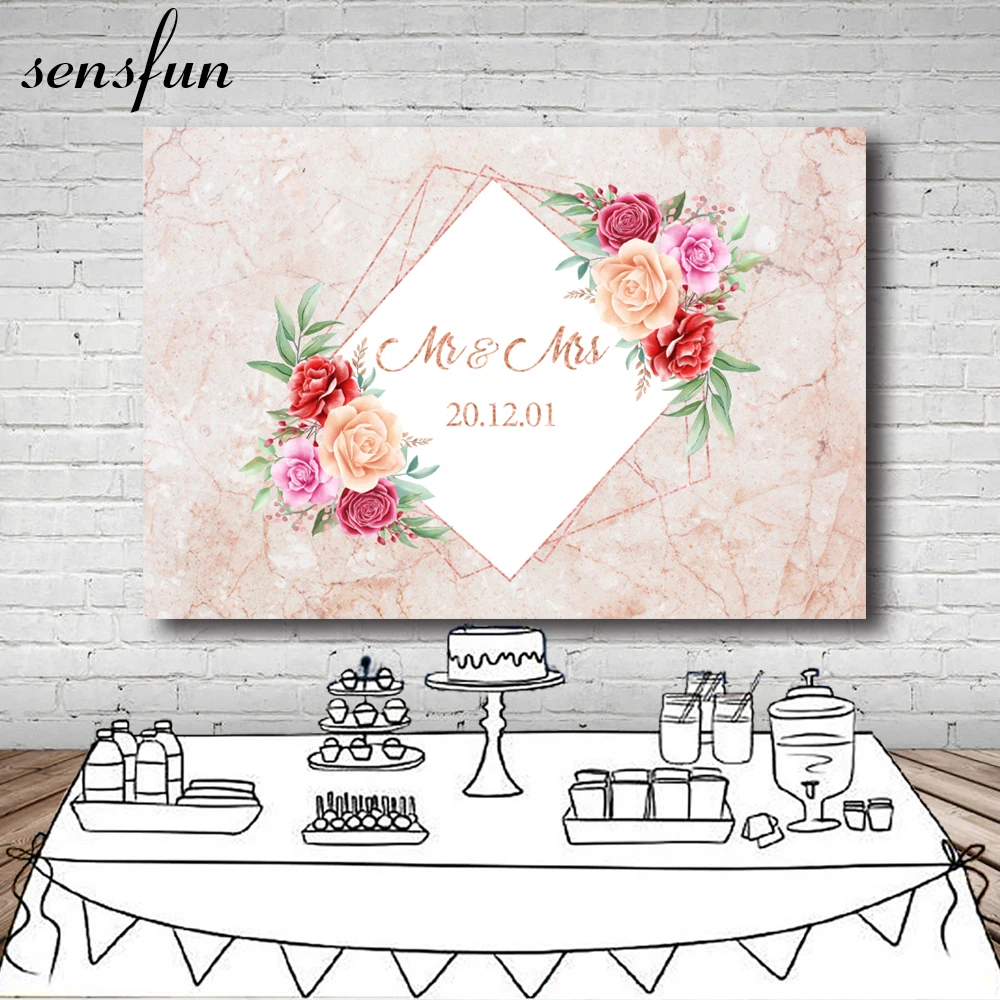 

Sensfun Marble Flowers Wedding Party Backdrop For Photography Custom Name Date Lady Woman Backgrounds Photo Studio Decorations