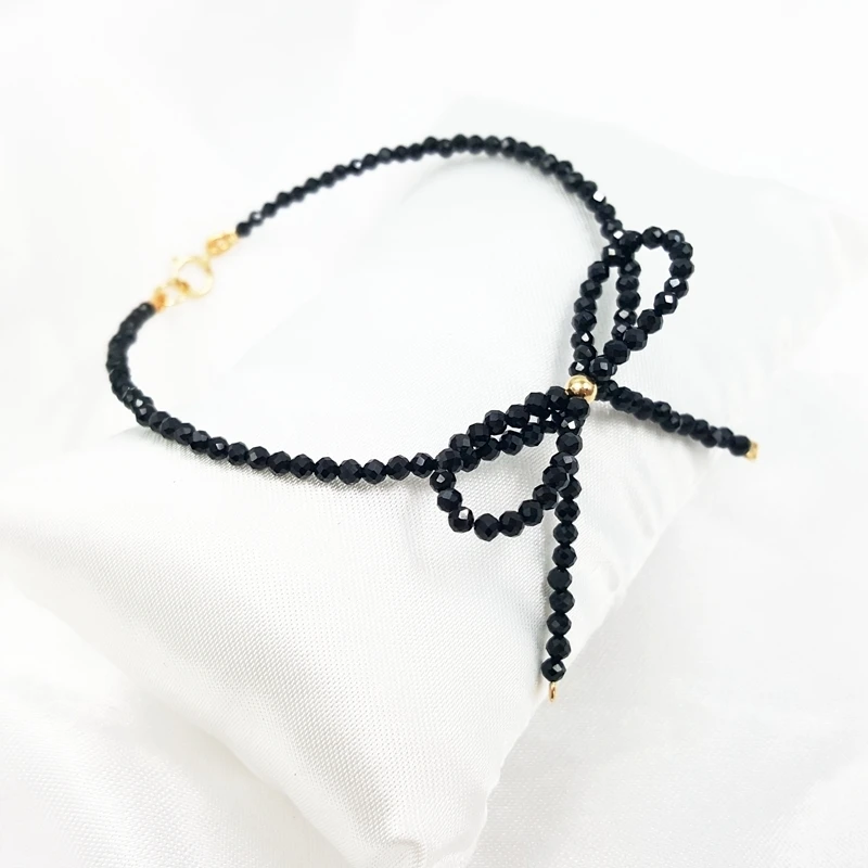 Ювелирные изделия из лилии Черный шпинель 2-3 мм граненые бусины бант модный