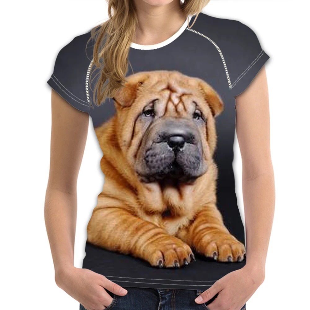 

Nopersonality SharPei Dog Print Women T shirt Grey O-neck Short Sleeve Tops Tee Fitness Female T-shirts Brand Clothings