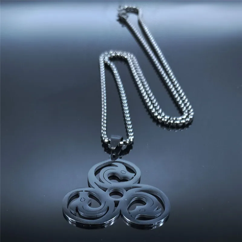 2021 Кельтский Узел Triskele Triskelion Тройная спираль черный цвет цепочка из нержавеющей