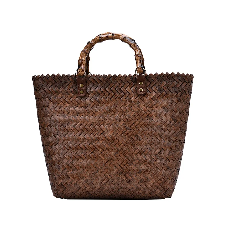 

2021 new large-capacity ladies handbag fashion solid color handle woven big bag simple leisure travel women's shopping handbag