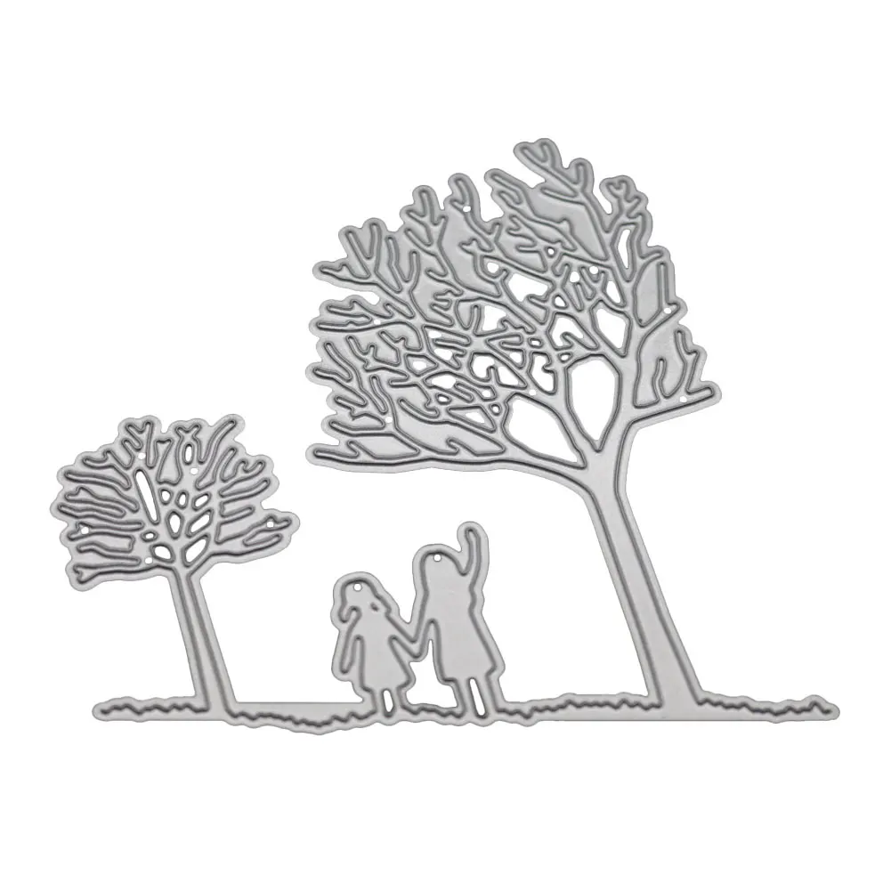 2 девочки под деревом металлические режущие штампы 2019 трафареты для рукоделия