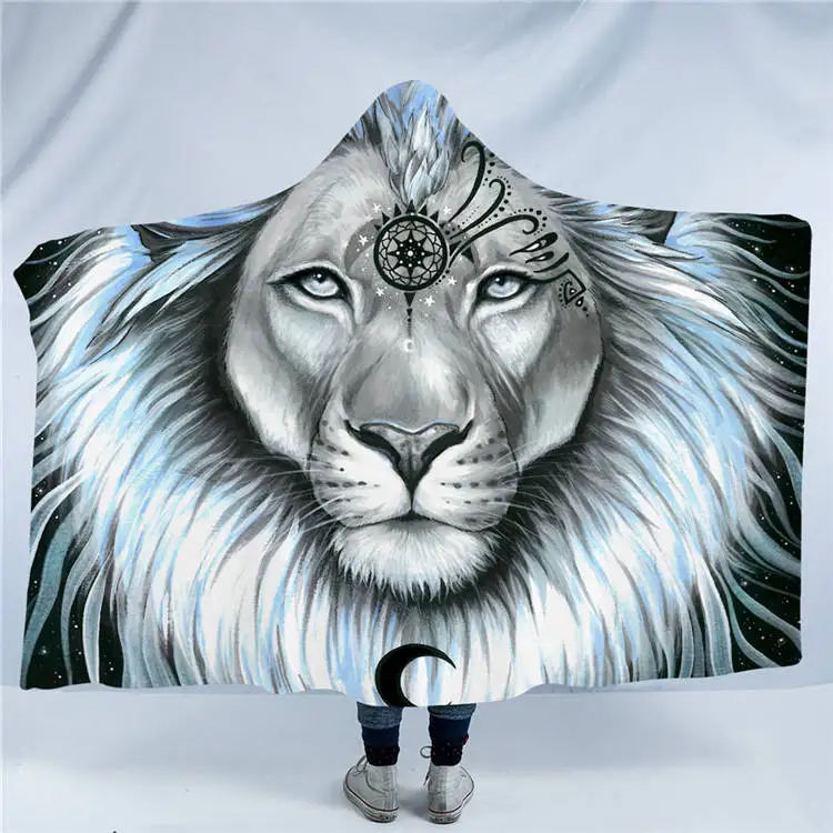 Lion Galaxy Одеяло с капюшоном Lion by Pixie Cold Art для взрослых, шерстяное Флисовое одеяло с цветочным принтом 150x200 см - Цвет: Lion Galaxy