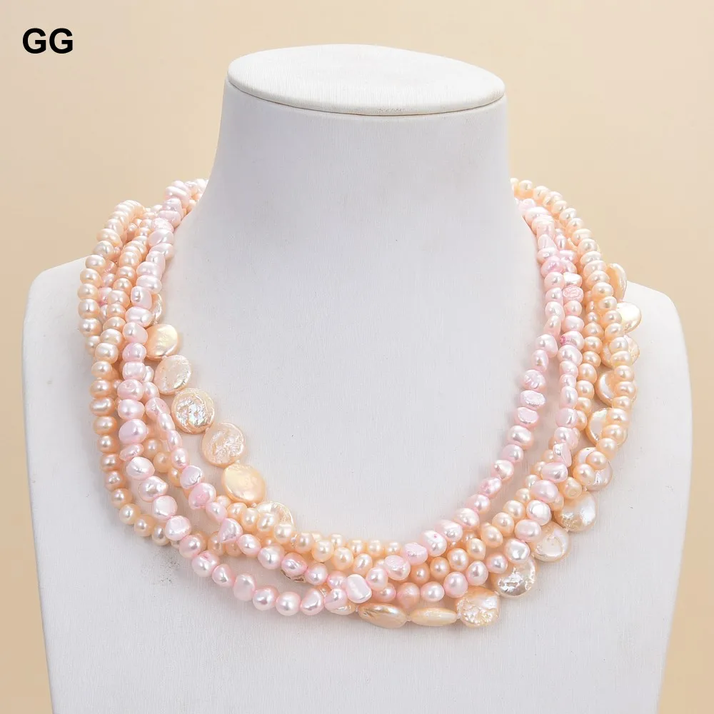 

GG Jewelry 18-19" 5 Strands Pink Coin Cultured Baroque Fancy Pearl Necklace