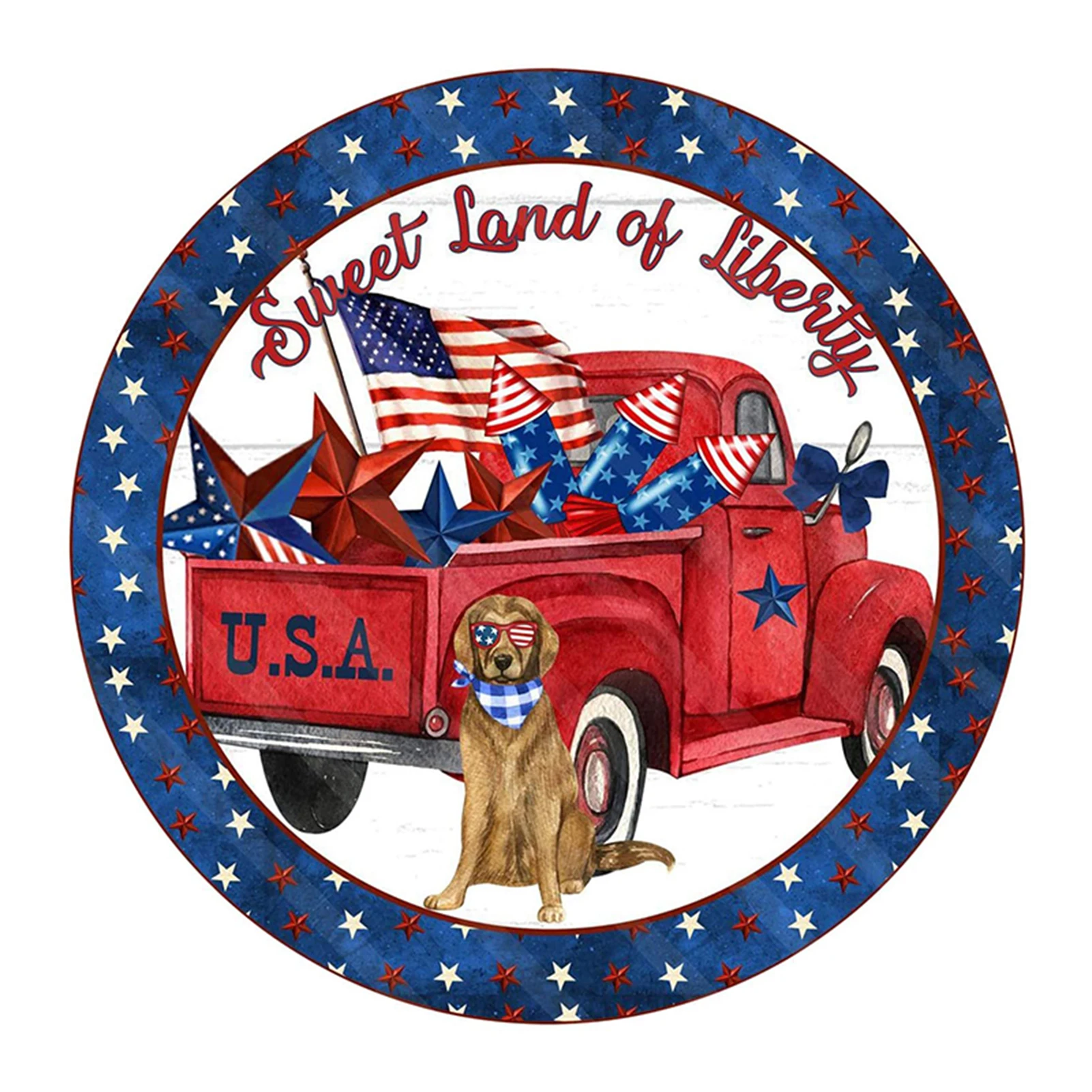 

Welcome Sign Wreath for Front Door Independence Day Handcrafted Wooden Door Ornaments Patriotic Welcome Sign Wreath