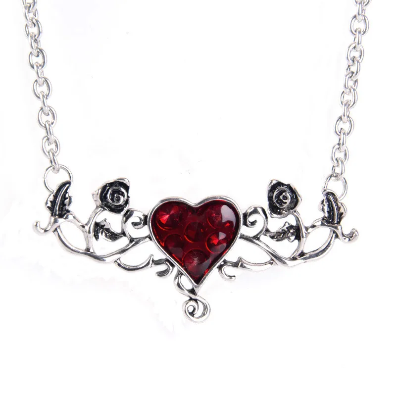 

New Punk Style Vampire- Diaries jewelry Rose Flower Heart Pendants Necklaces red crastry vintage goth hip hop bijuteria grunge