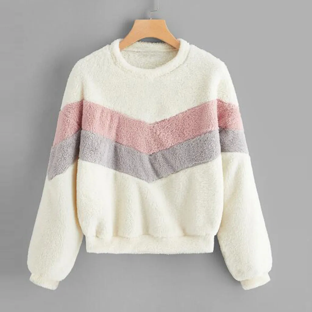 Женская толстовка 2019 пушистые блузки с круглым вырезом и длинным рукавом женские