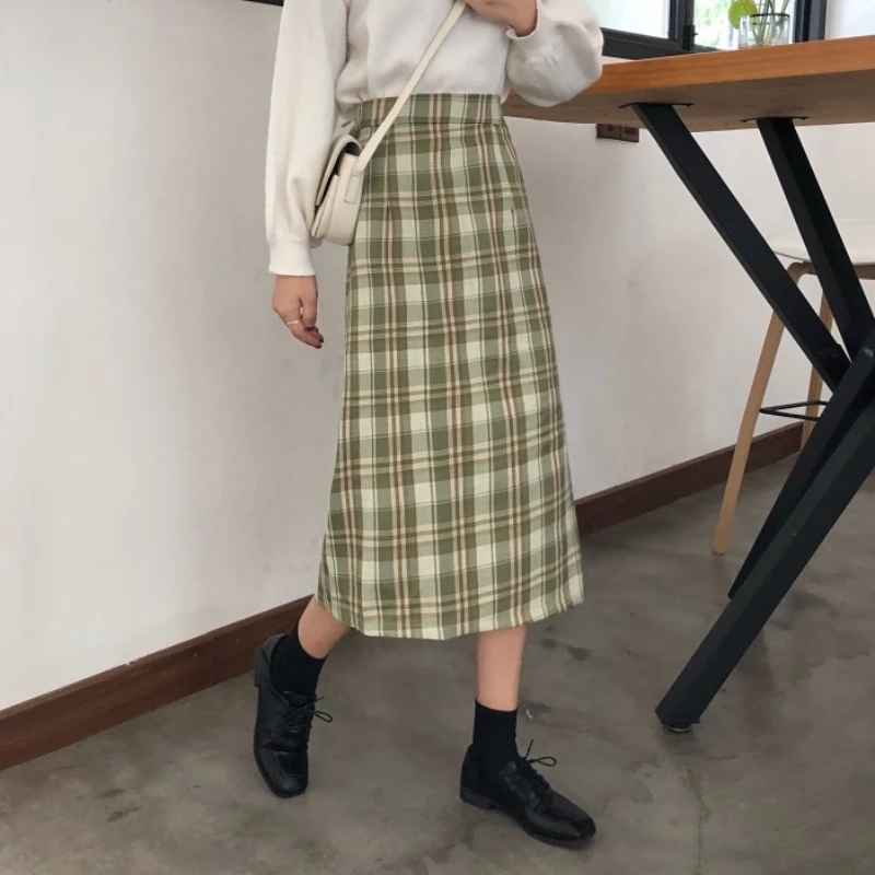 

Plaid Vintage Women Fashion High Waist Office Lady Party Skirts Mujer 2021 Clothing