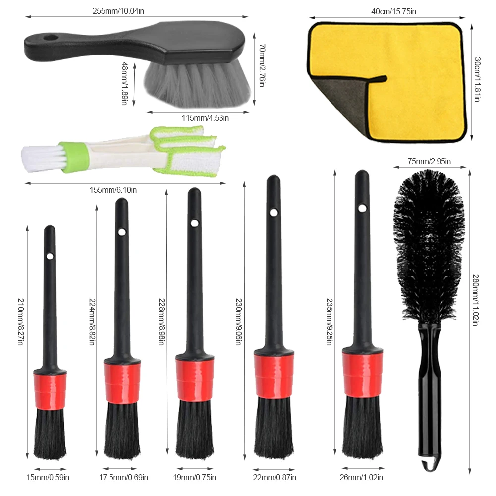 

9pcs Engine Multifunctional Ergonomic Interior Exterior Soft Wheel Reusable Universal Cleaning Tool Car Detailing Brush Set