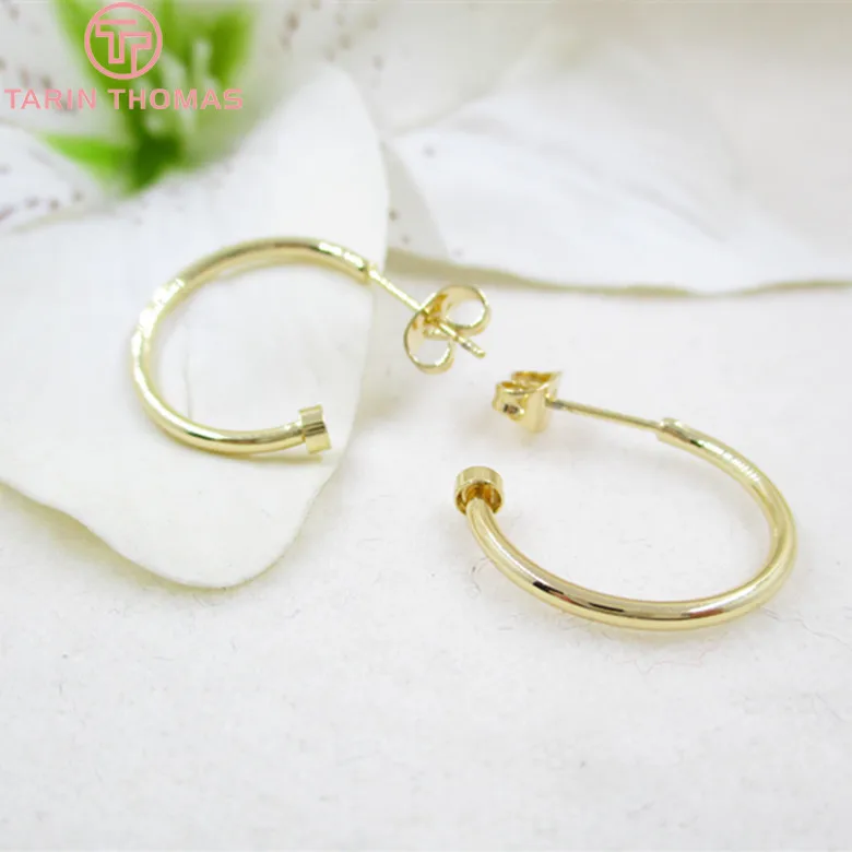 6 шт 15 мм 20 24K золото Цвет латунные серьги крючки с серьгами задняя пробка Высокое