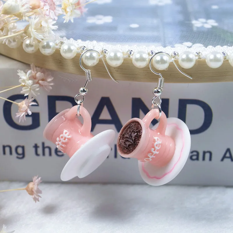 

1pai Earrings for women Cute 3D Multicolor resin coffee cup shape drop earrings Children Birthday Gift