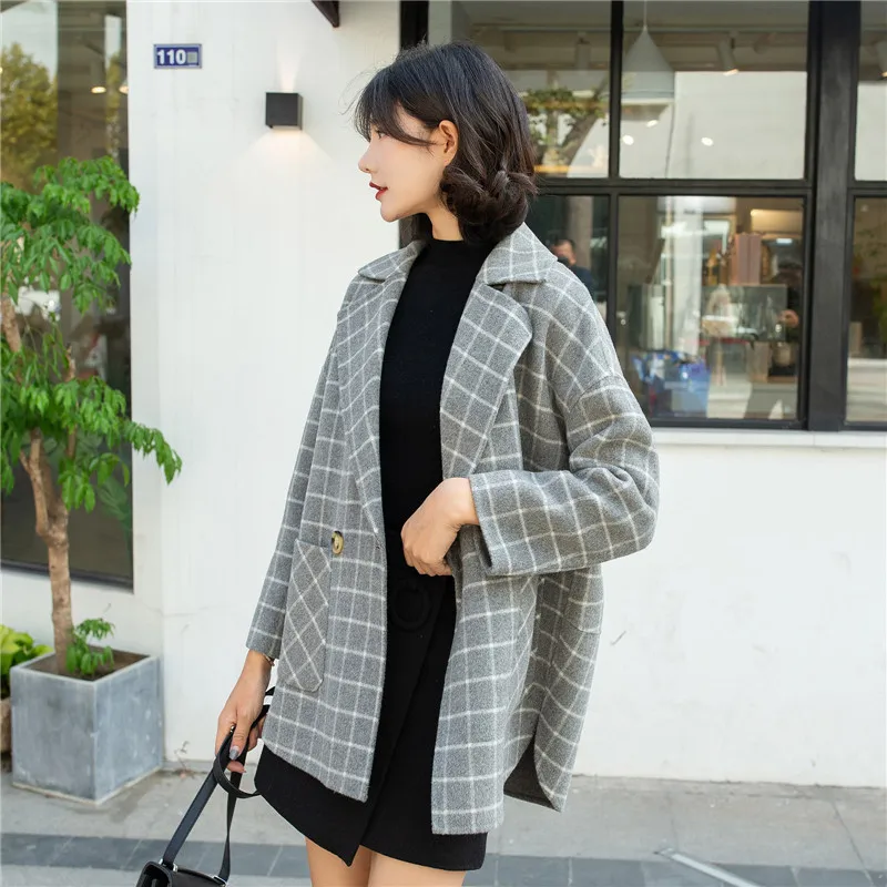 

Plaid Cashmere Coat Women's Short 2020 New Fashion Double-breasted Autumn And Winter High-end Double-faced Woolen Coat WomenC008