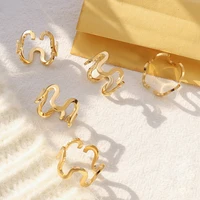 2022 new fashion waterproof stainless steel u shaped ring for women pvd gold plated metal wave open ring jewelry gift