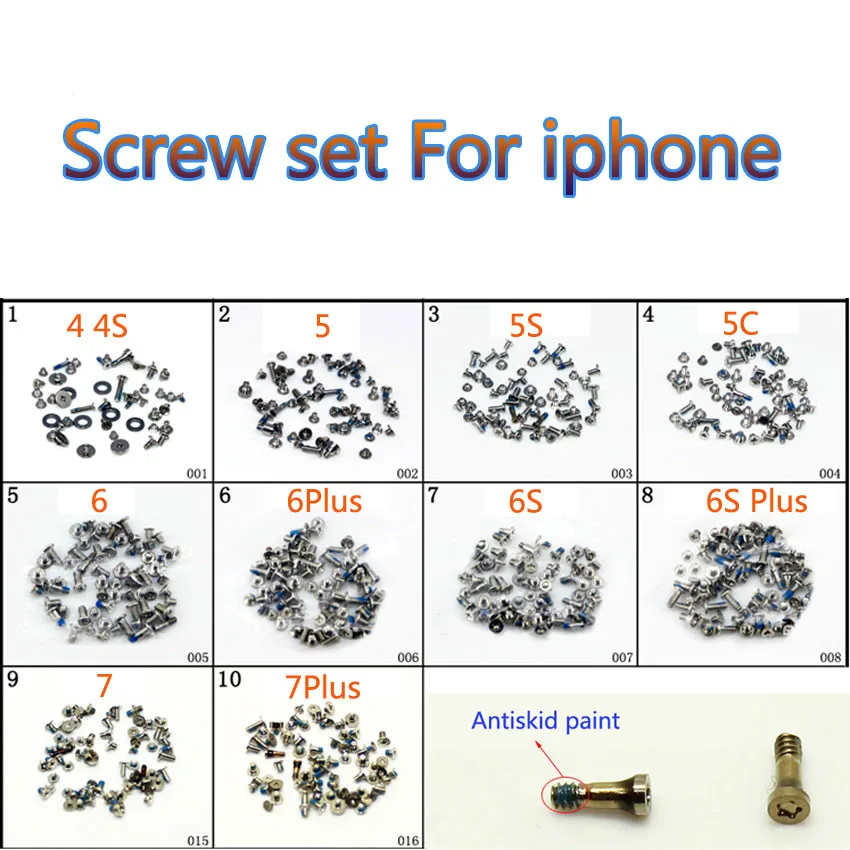 Полный набор винтов Запчасти для Iphone 6 6s 6/6s Plus 7 7plus аксессуары оптом Лот Apple
